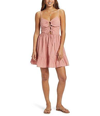 Roxy Jasmine Breeze Front Lace Up Smocked Back Ruffle Fit-And Product Image