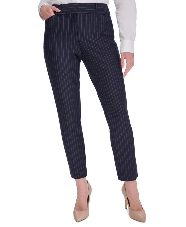 Tommy Hilfiger Womens Pinstripe Mid-Rise Ankle-Length Pants - Mdngt Product Image