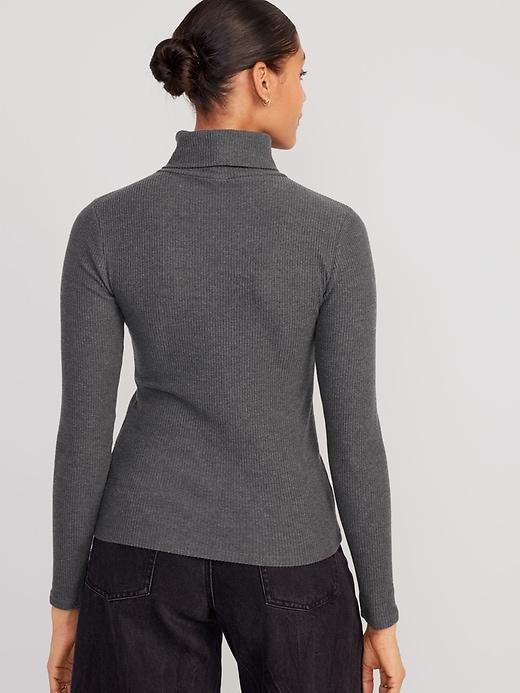 Fitted Plush Rib-Knit Turtleneck Product Image