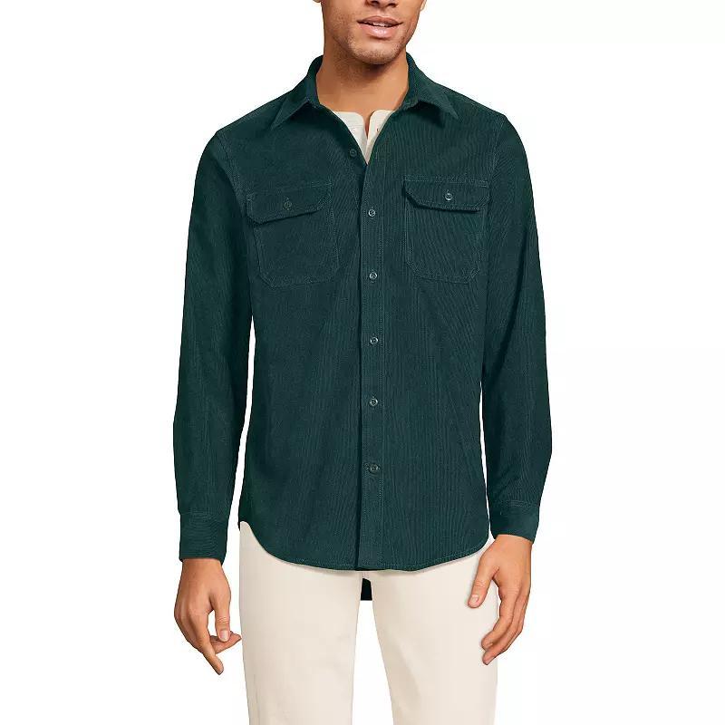 Mens Lands End Corduroy Long Sleeve Shirt Deep Green product image