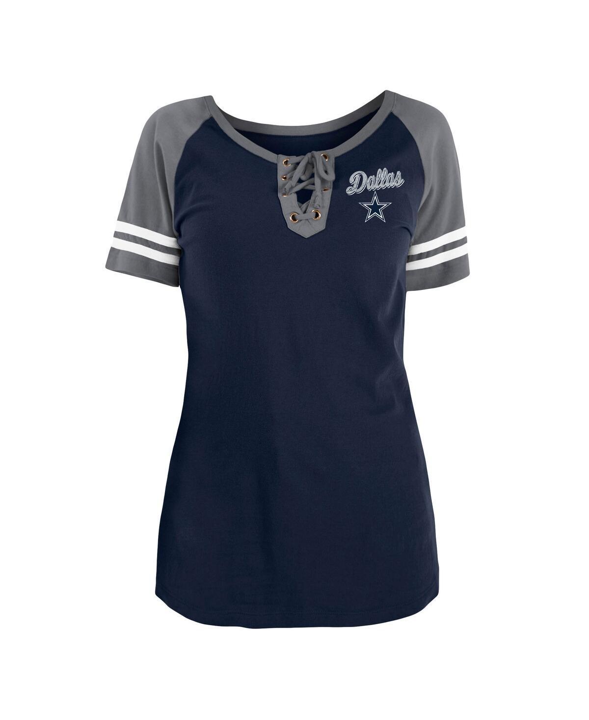 Womens New Era Navy Dallas Cowboys Team Logo Lace-Up Raglan T-shirt Product Image