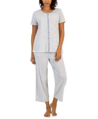 Charter Club Womens 2-Pc. Cotton Printed Cropped Pajamas Set, Created for Macys Product Image