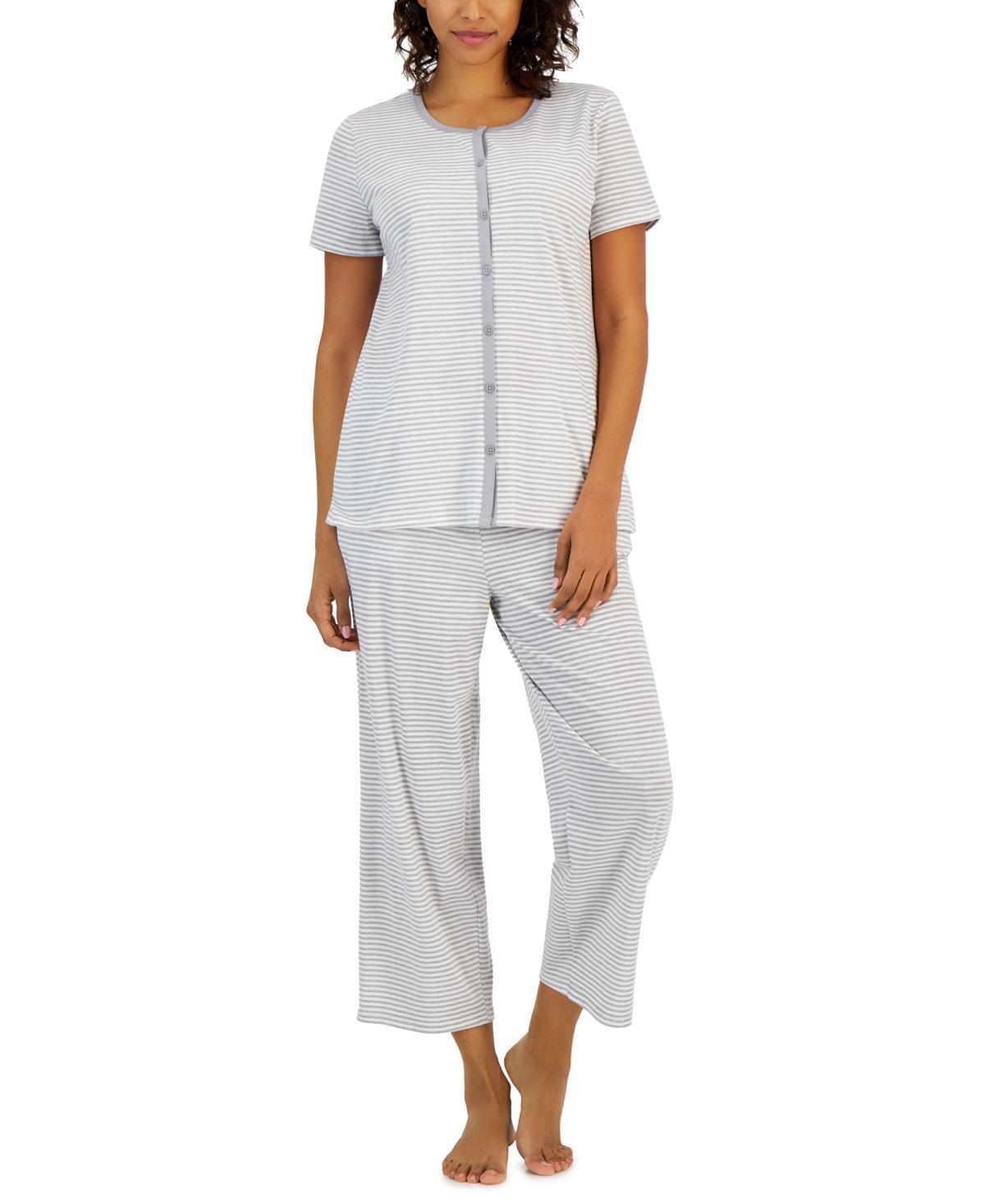 Charter Club Womens 2-Pc. Cotton Printed Cropped Pajamas Set, Created for Macys Product Image