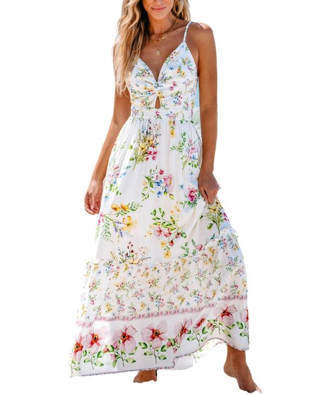 Women's Floral Print Twisted Cutout Maxi Beach Dress Product Image