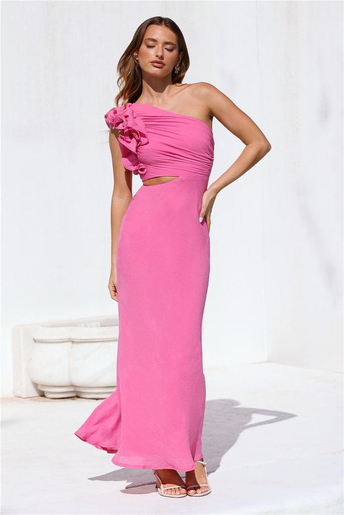 In These Moments One Shoulder Maxi Dress Pink Product Image