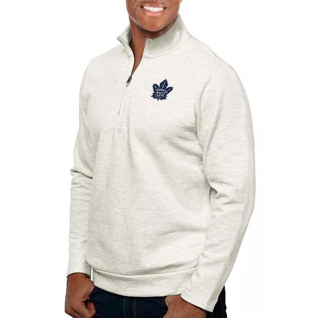 Mens Antigua Oatmeal Toronto Maple Leafs Gambit Quarter-Zip Pullover Top Product Image