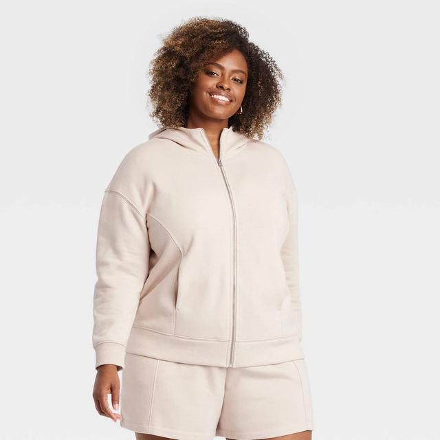 Womens Leisure Zip-Up Hooded Sweatshirt - Ava & Viv Beige 4X Product Image