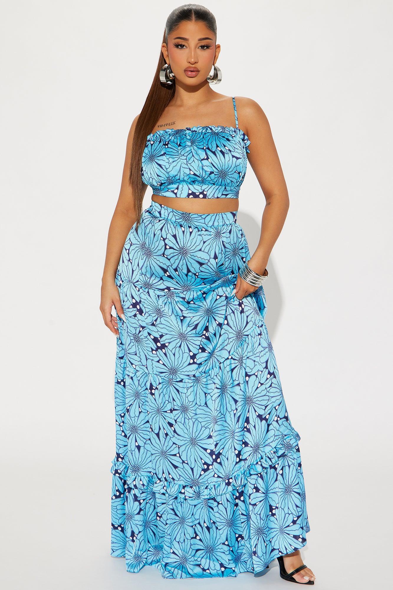 Full Bloom Floral Skirt Set - Turquoise Product Image