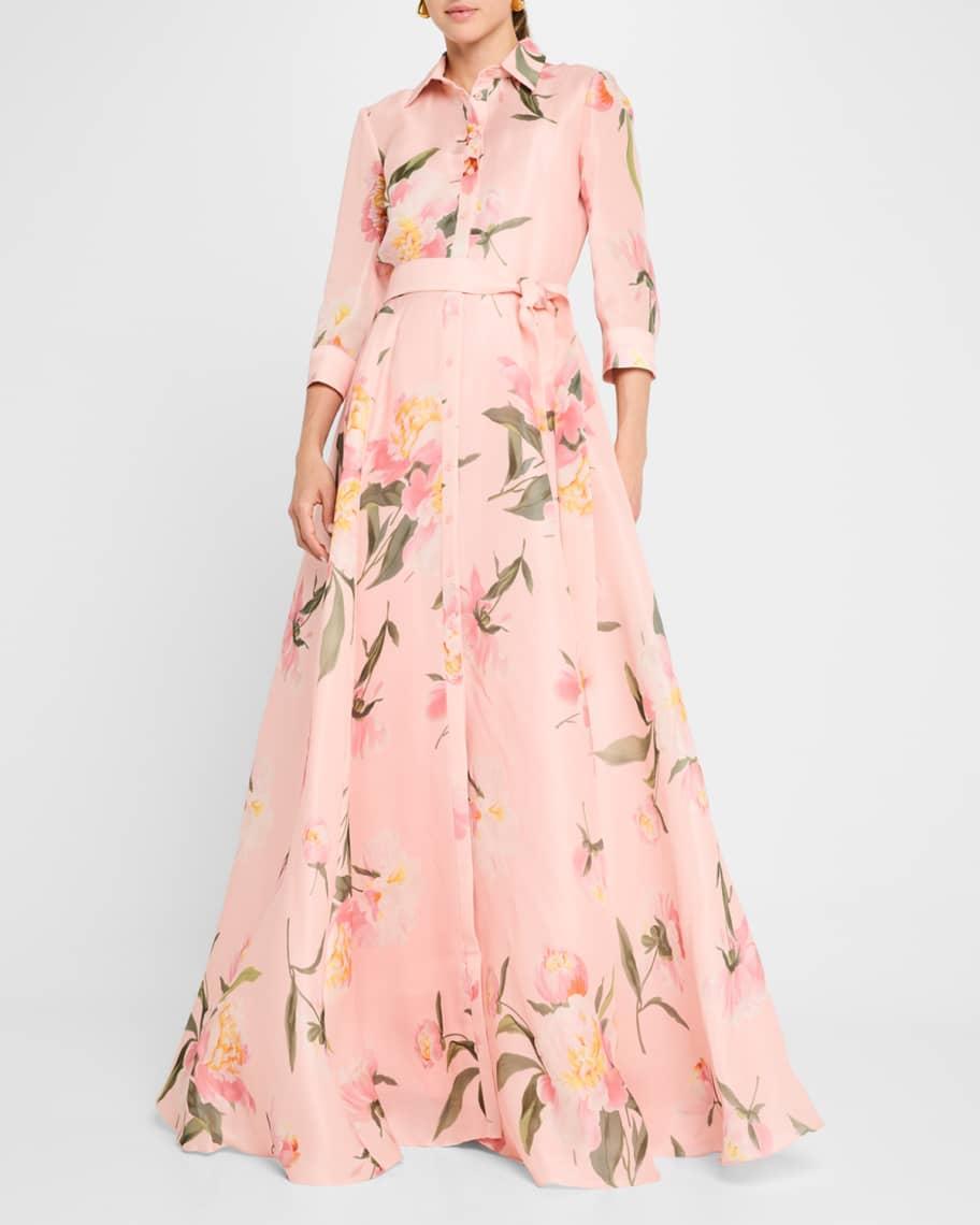 Floral Print Belted Trench Gown Product Image