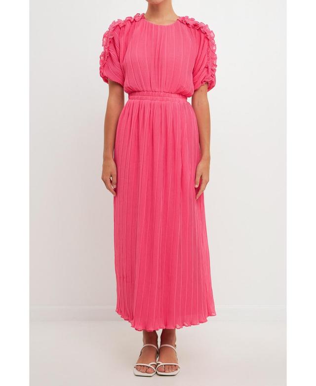 Endless Rose Pliss Ruffle Sleeve Cutout Maxi Dress Product Image