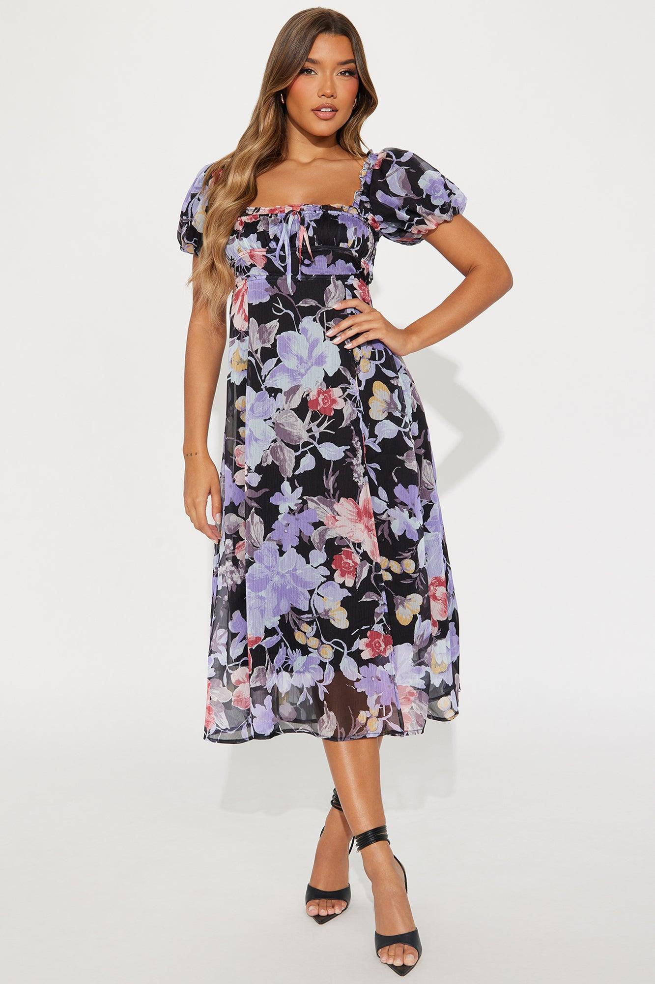 Gemma Floral Midi Dress - Black/combo Product Image