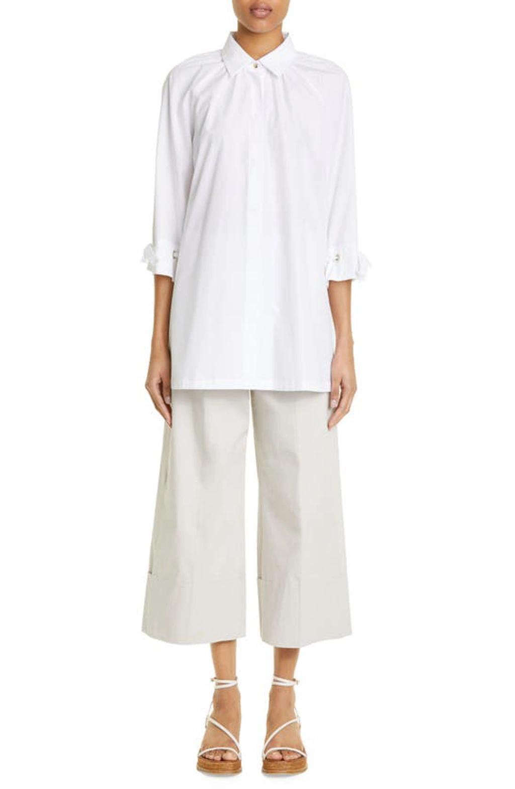 Gigi Threaded Cuff Cotton Button-up Shirt In White Product Image