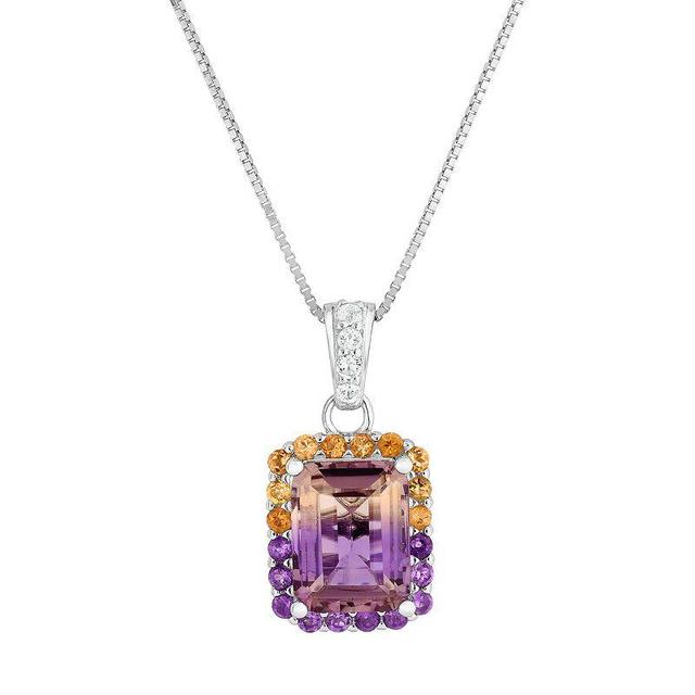 Sterling Silver Ametrine Rectangle Pendant, Womens Multicolor Product Image