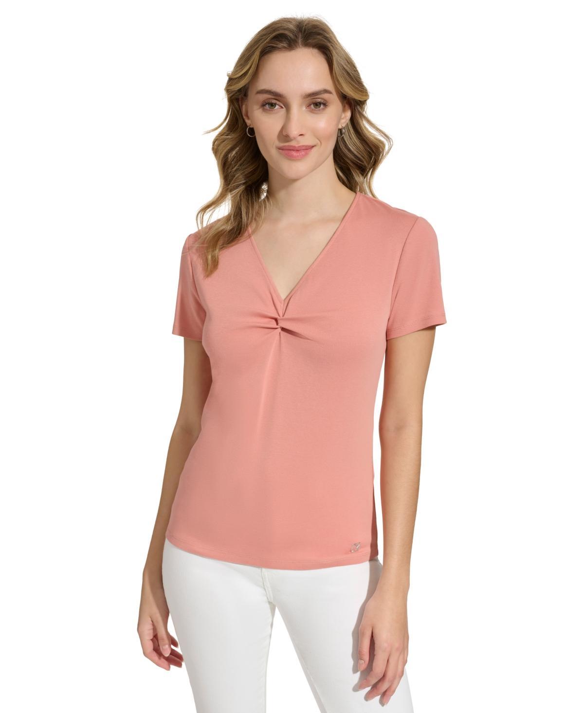 Calvin Klein Womens Twist Front V-Neck T-Shirt Product Image