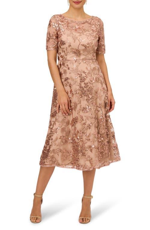 Adrianna Papell Embroidered Sequin Midi Fit & Flare Dress Product Image