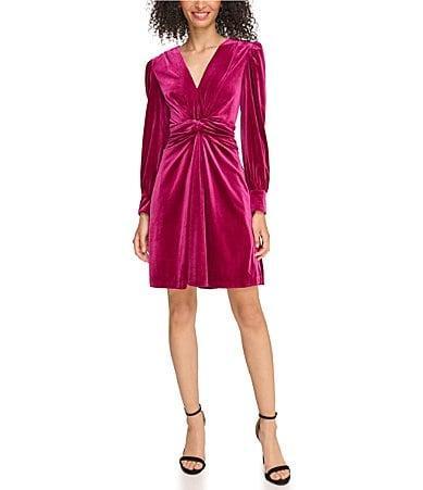 Vince Camuto Long Sleeve Velvet Twist V-Neck Long Sleeve Sheath Dress Product Image