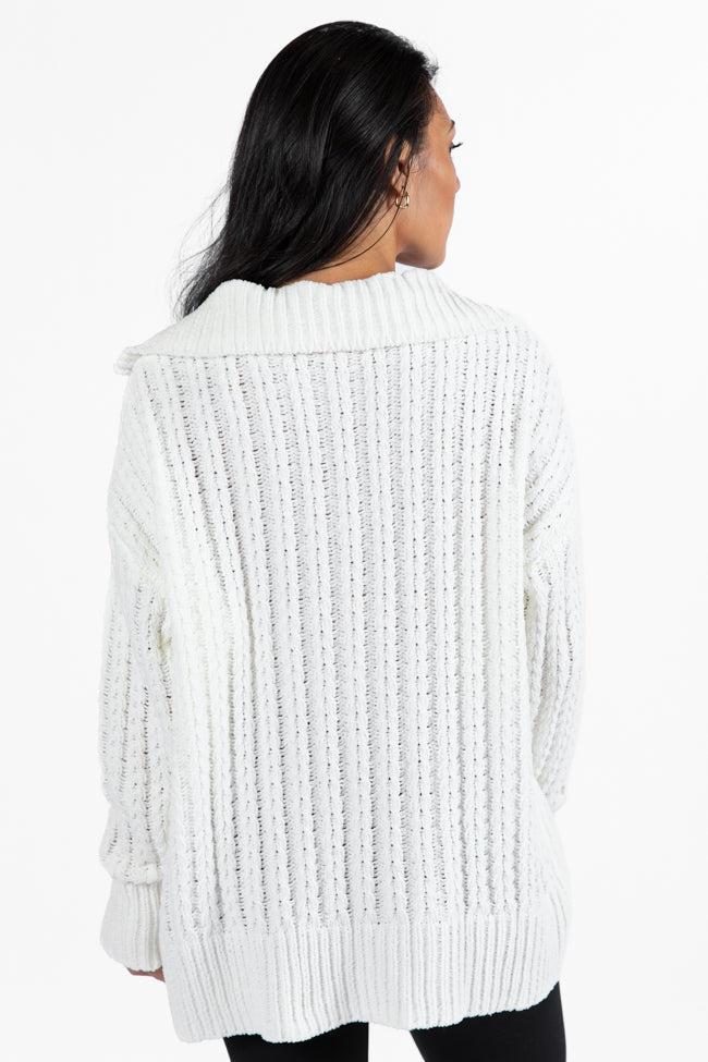 Forever Yours White Cable Knit Chenille Quarter Zip Sweater Product Image