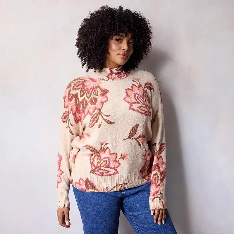 Plus Size LC Lauren Conrad Mockneck Pullover Sweater, Womens Red Kayla Roses Product Image