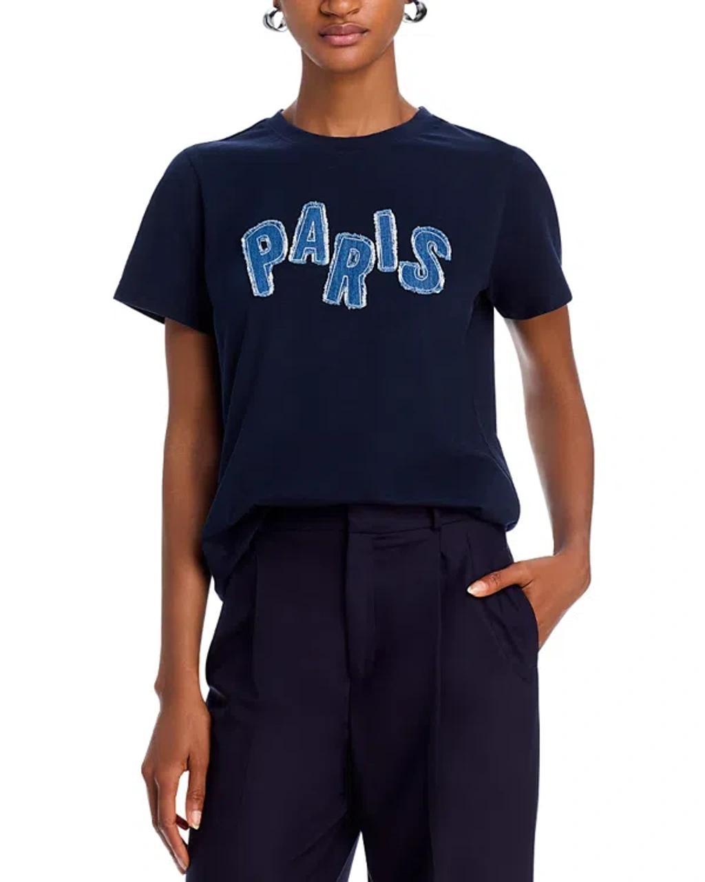 Cinq A Sept Patched Denim Paris Tee In Navy Product Image