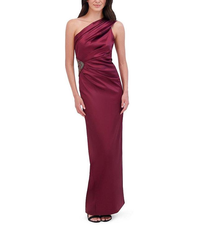 Eliza J Satin Sash One Shoulder Sleeveless Pleated Sequin Applique Gown Product Image