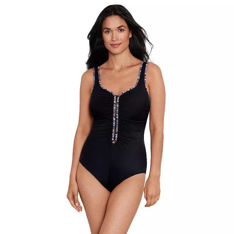 Womens Great Lengths Sport Shirred Zipper Tank One Piece Swimsuit Product Image