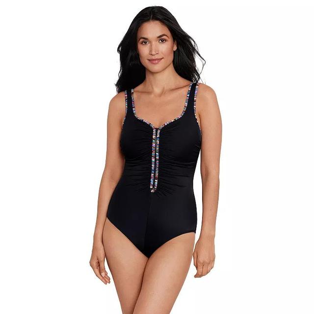 Womens Great Lengths Sport Shirred Zipper Tank One Piece Swimsuit Product Image