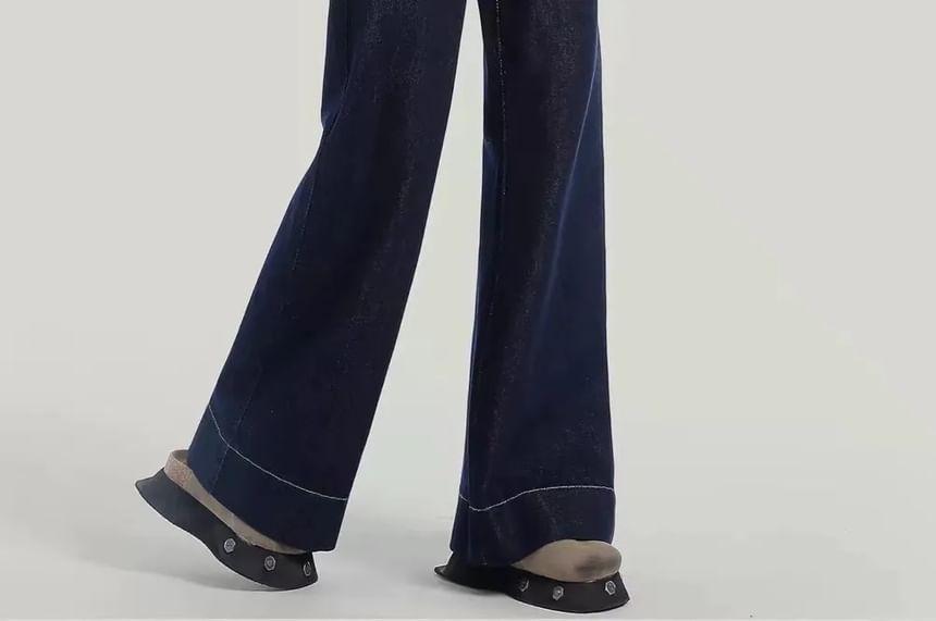 High Rise Contrast Stitched Wide Leg Jeans Product Image