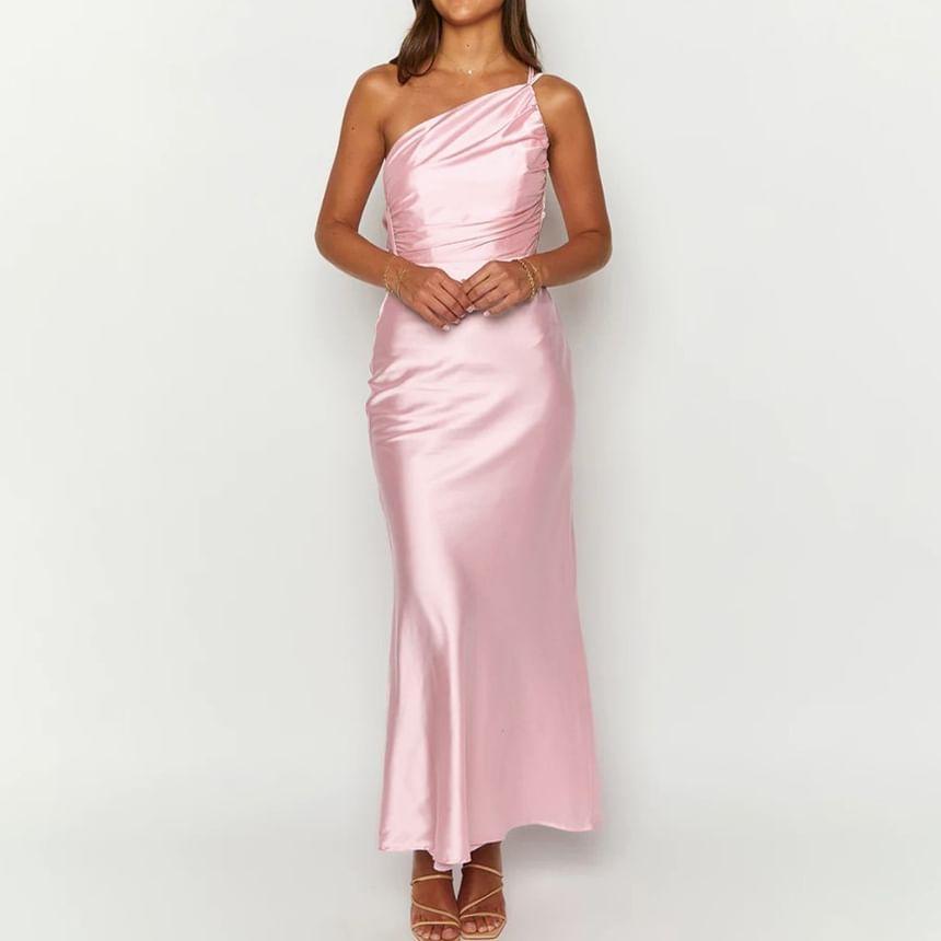 Spaghetti Strap V-Neck Plain Maxi Mermaid Dress Product Image