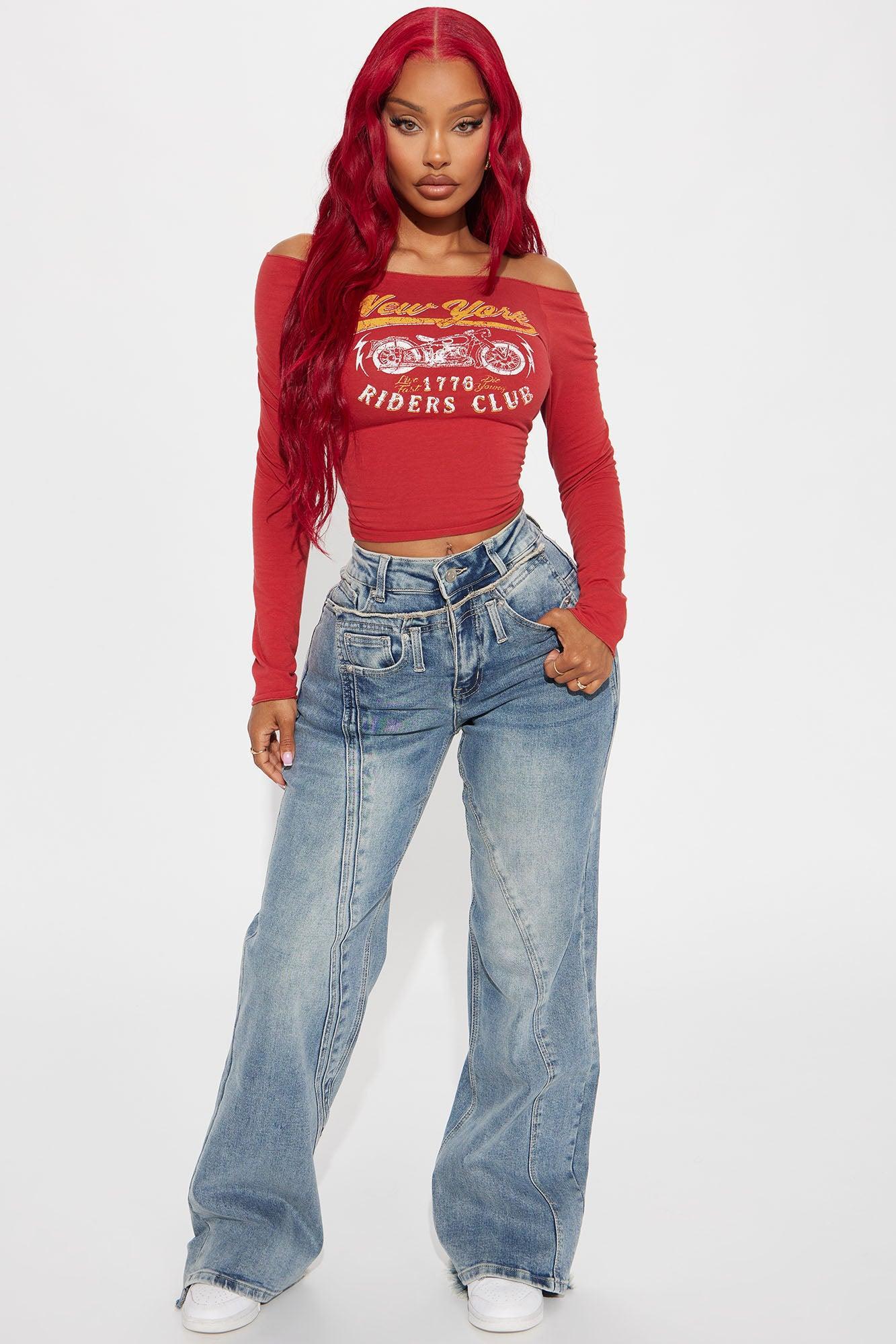 NY Riders Club Off Shoulder Top - Rust Product Image