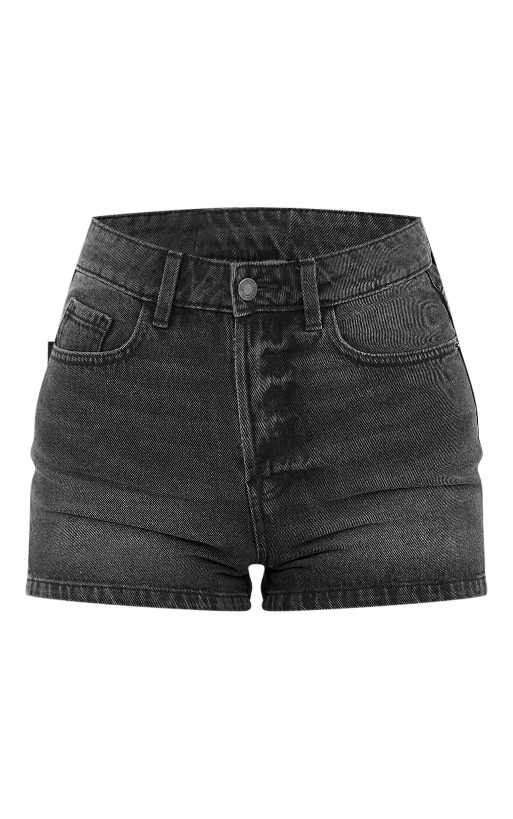 PRETTYLITTLETHING Washed Black Basic Denim Shorts Product Image