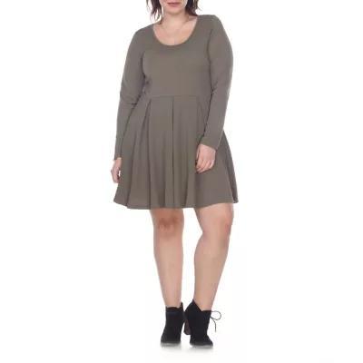 White Mark Womens Long Sleeve Fit + Flare Dress Plus Product Image