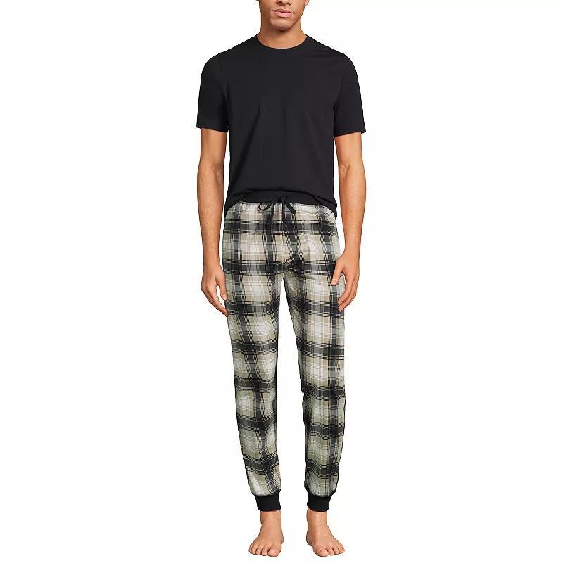 Men's Lands' End Jersey Pajama Sleep Set, Size: Small, Black Khaki Plaid Product Image