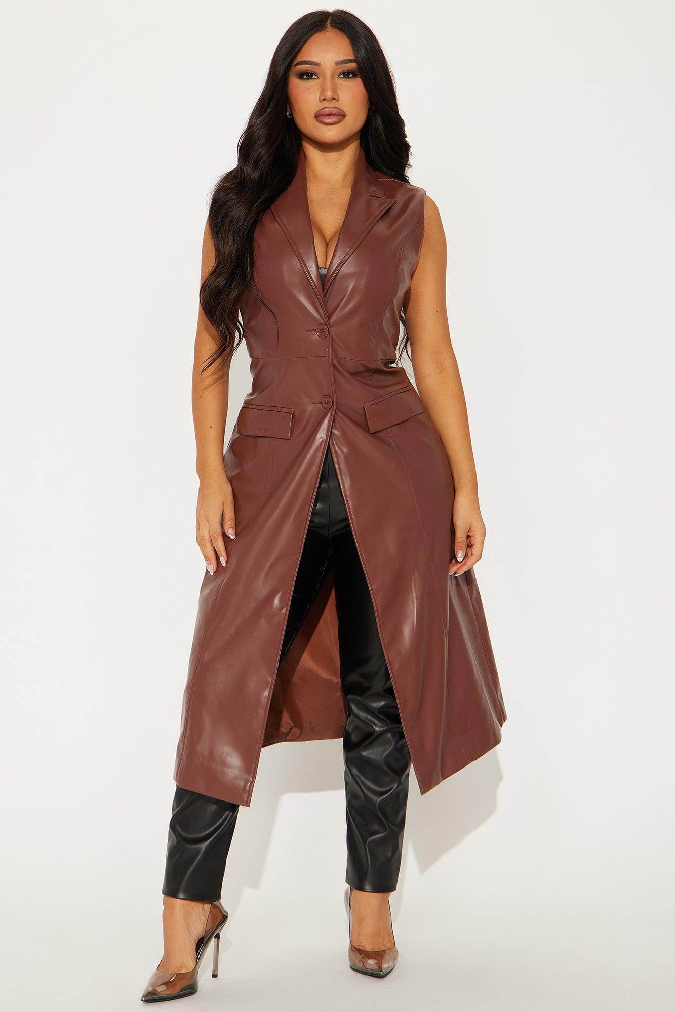 All It Takes Faux Leather Vest - Chocolate Product Image