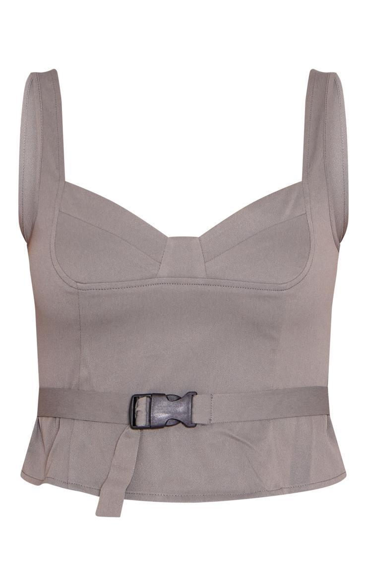 Grey Woven Bust Detail Buckle Front Top Product Image