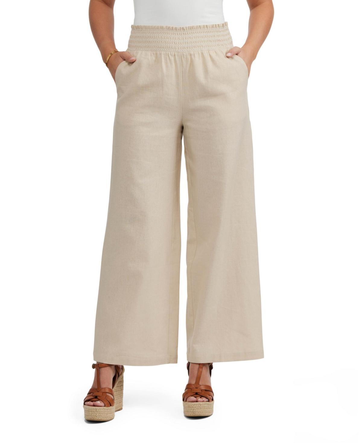 Ellen Tracy Womens Linen Smocked Wide Leg Pant Product Image