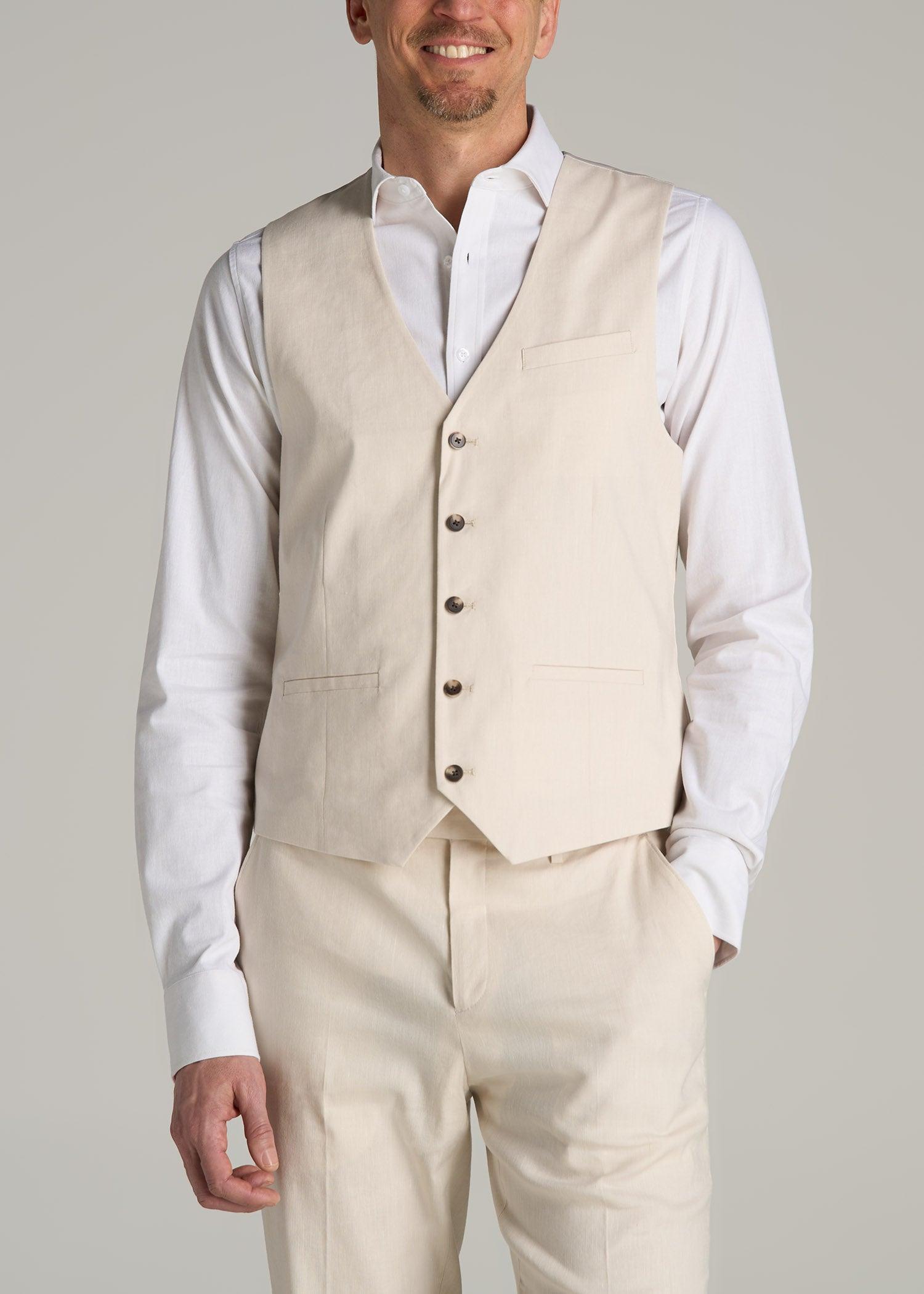 Stretch Linen Suit Vest for Tall Men in Light Beige Linen Male Product Image