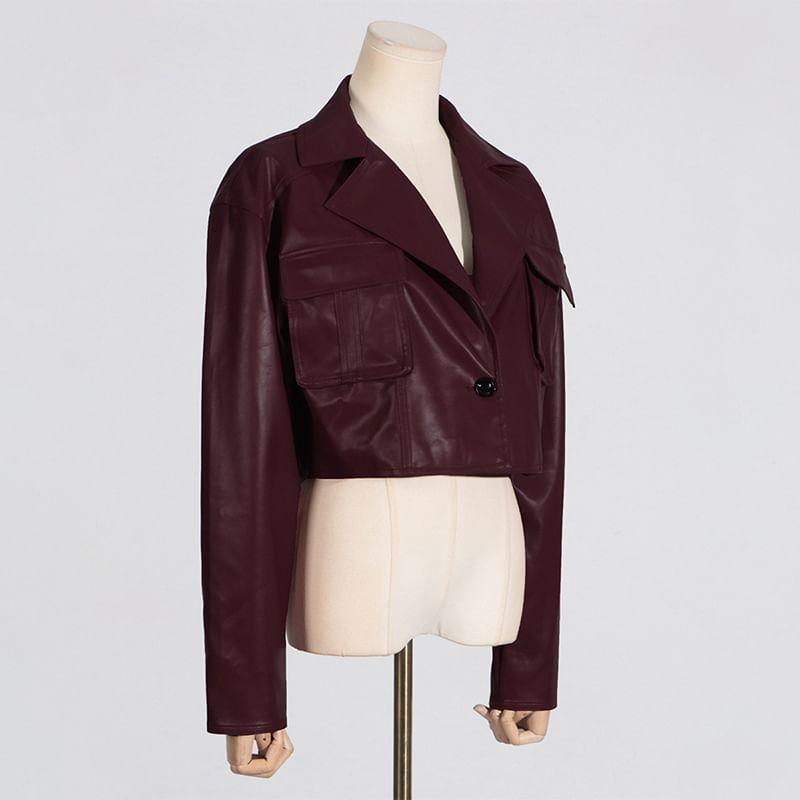 Faux Leather Button-Up Jacket Product Image