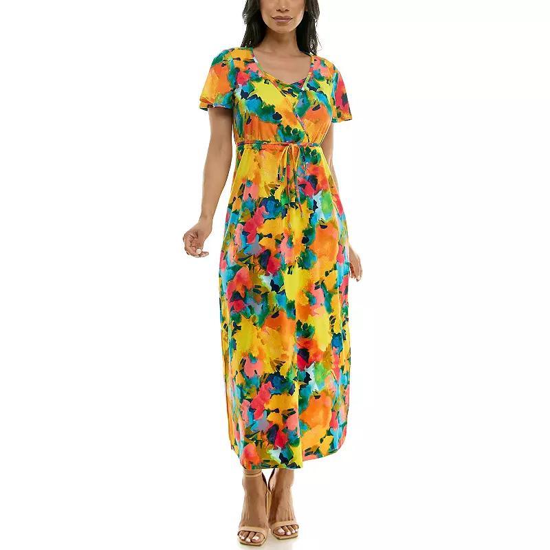 Womens Nina Leonard Flutter Sleeve Maxi Dress Lemon Red Product Image