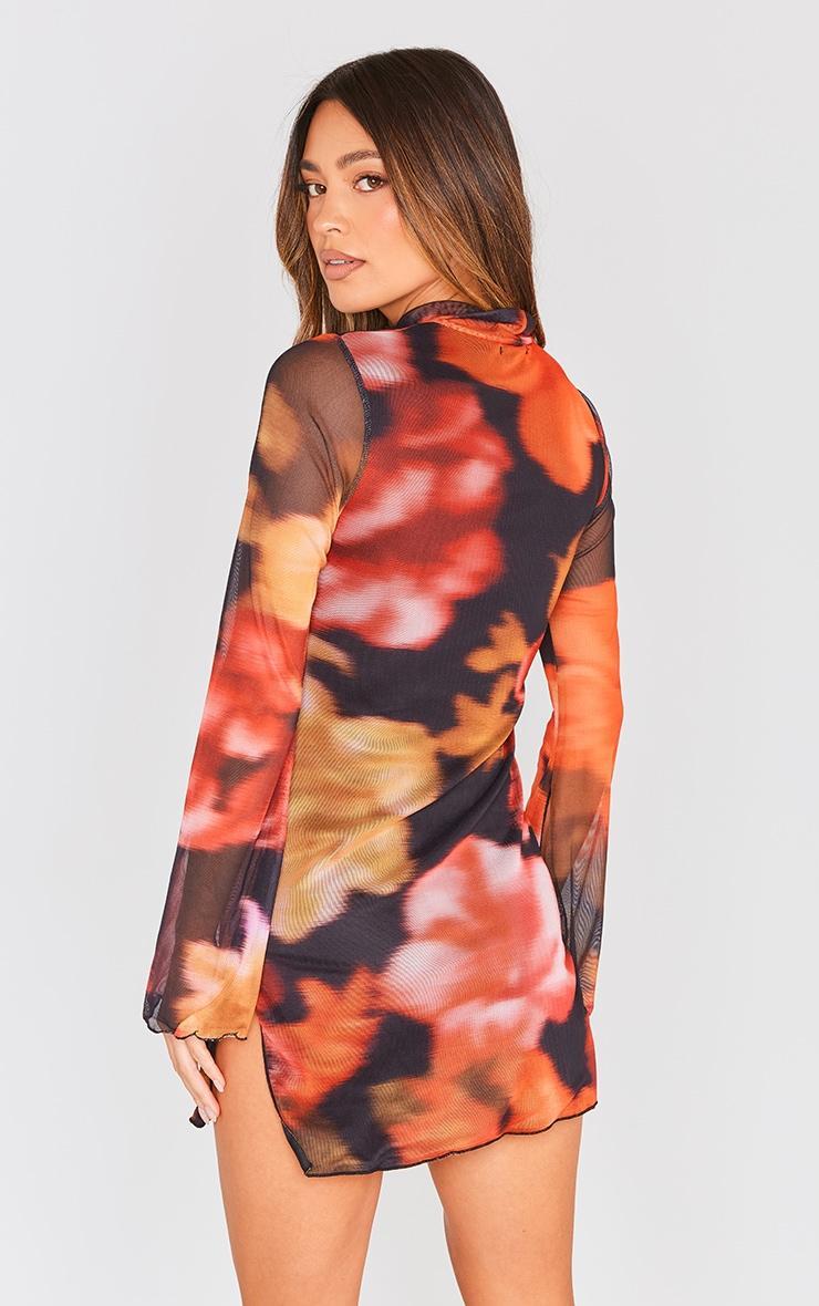 Multi Floral Print High Neck Flared Sleeve Shift Dress Product Image