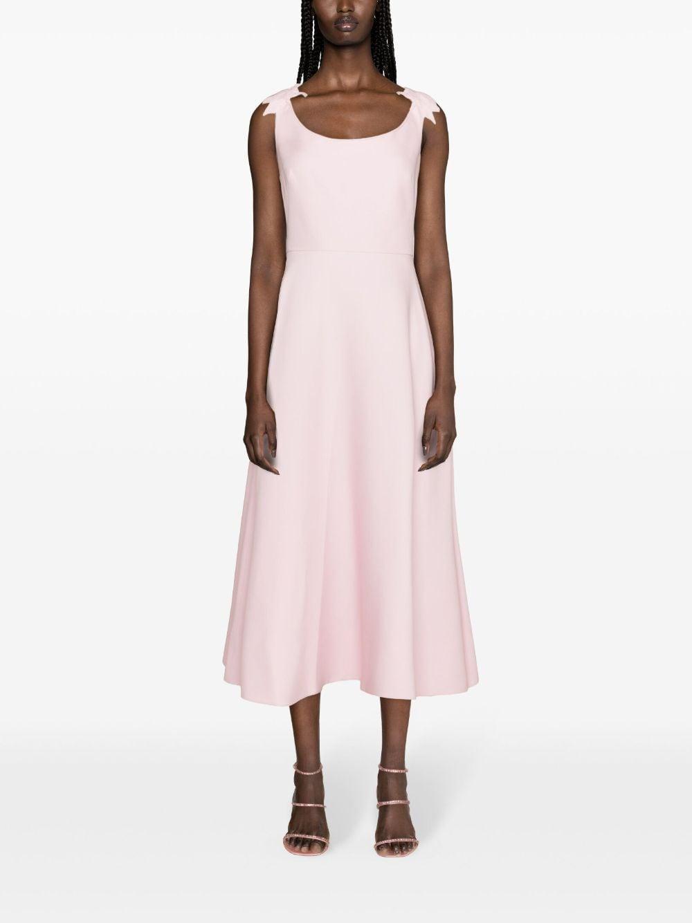 Floral-appliqué Flared Midi Dress In Pink Product Image