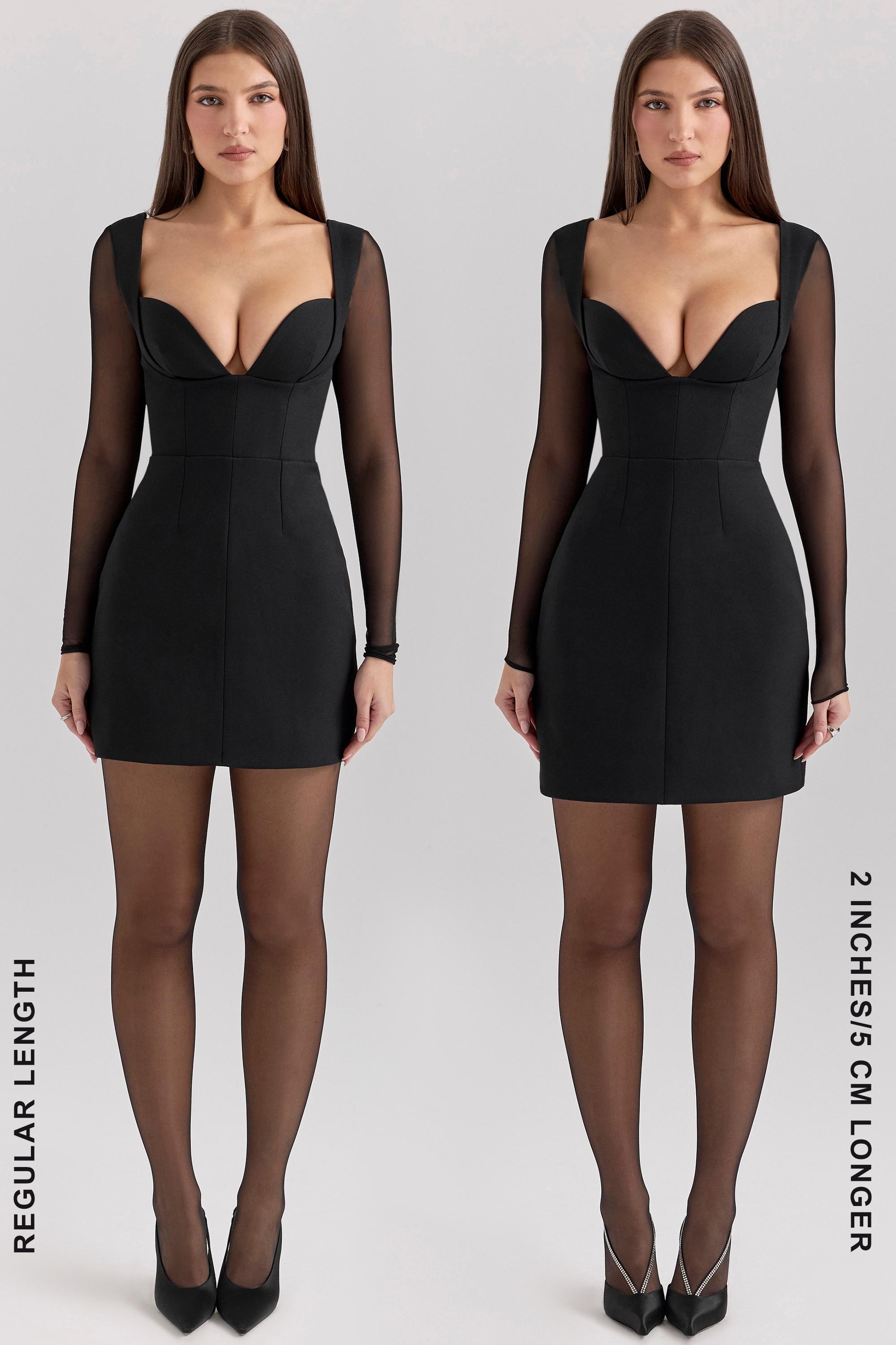 Angelie Black Stretch Crepe Plunge Mini Dress Product Image