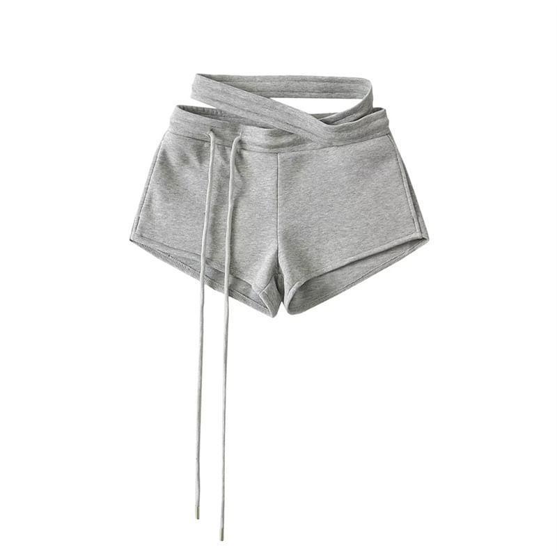 Drawstring Waist Plain Cutout Hot Pants Product Image