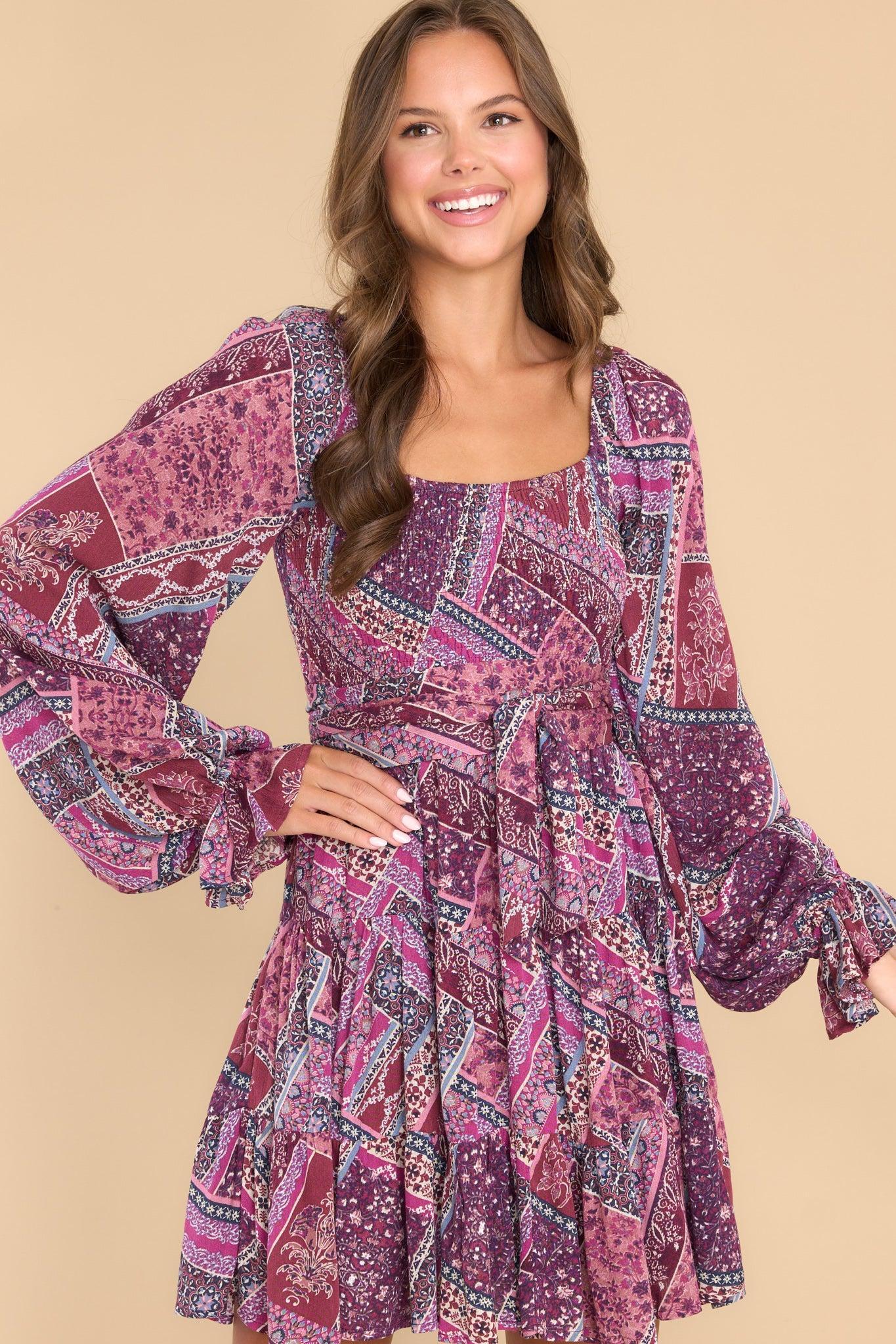 Aura Cause A Commotion Purple Multi Print Dress Product Image