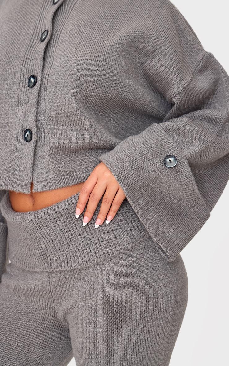 Petite Ash Grey Knitted Fold Over Flare Pants Product Image