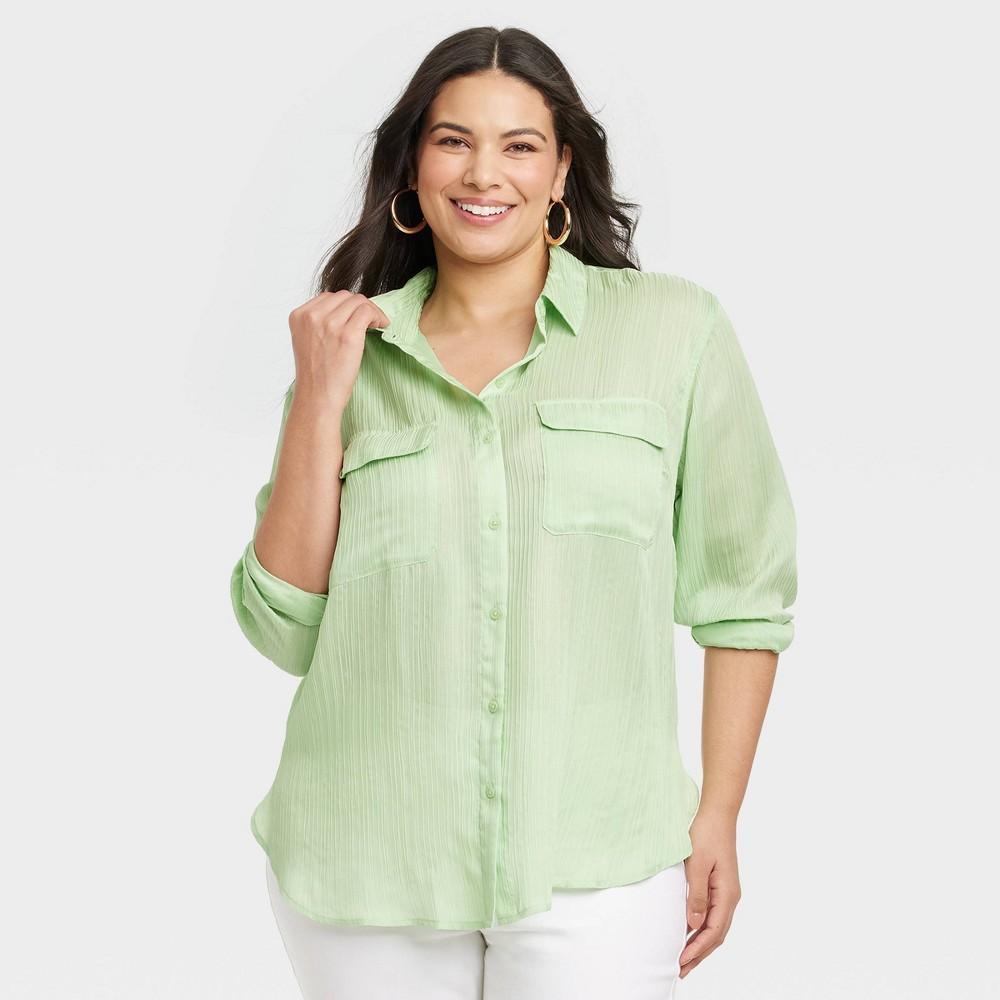 Womens Long Sleeve Chiffon Button-Down Shirt - Ava & Viv 3X Product Image