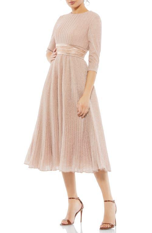 Womens Pleated Belted Cocktail Dress Product Image