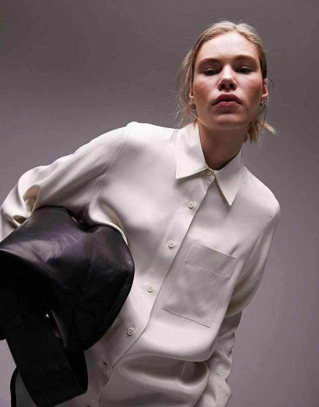 Topshop longline satin shirt in oyster Product Image