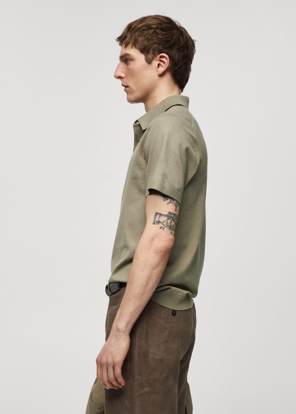 MANGO MAN - Fine-knit polo shirt olive greenMen Product Image