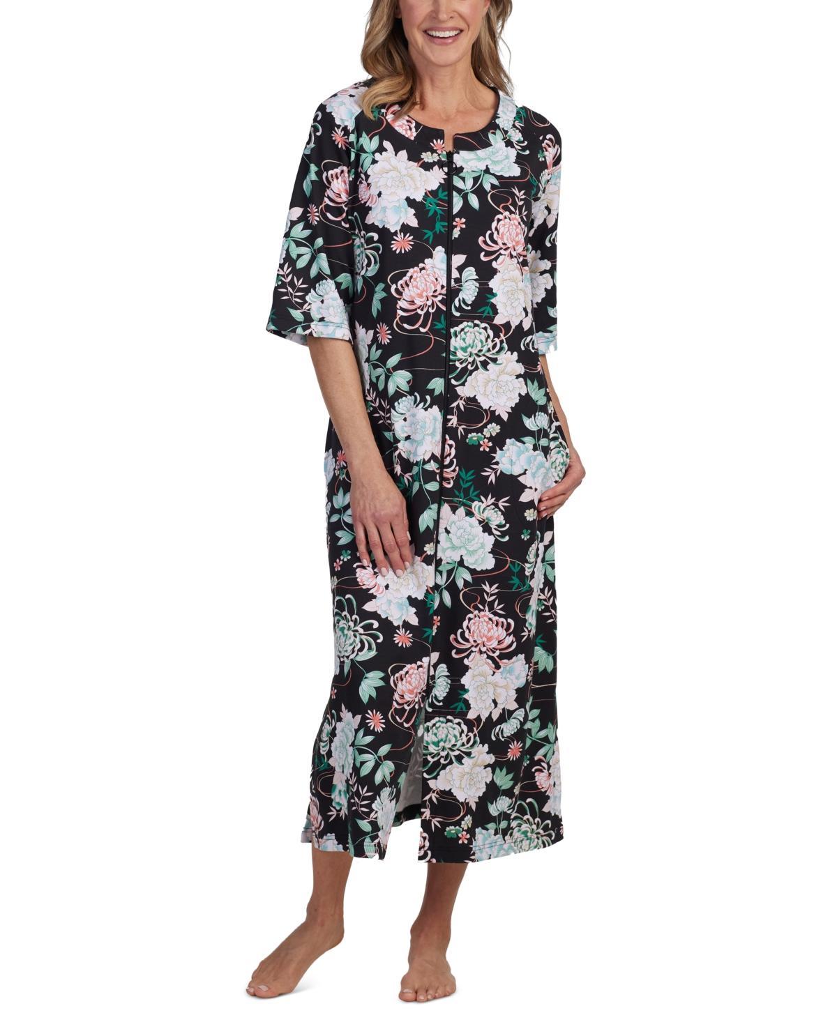 Miss Elaine Womens Printed 3/4-Sleeve Zip-Front Robe Product Image