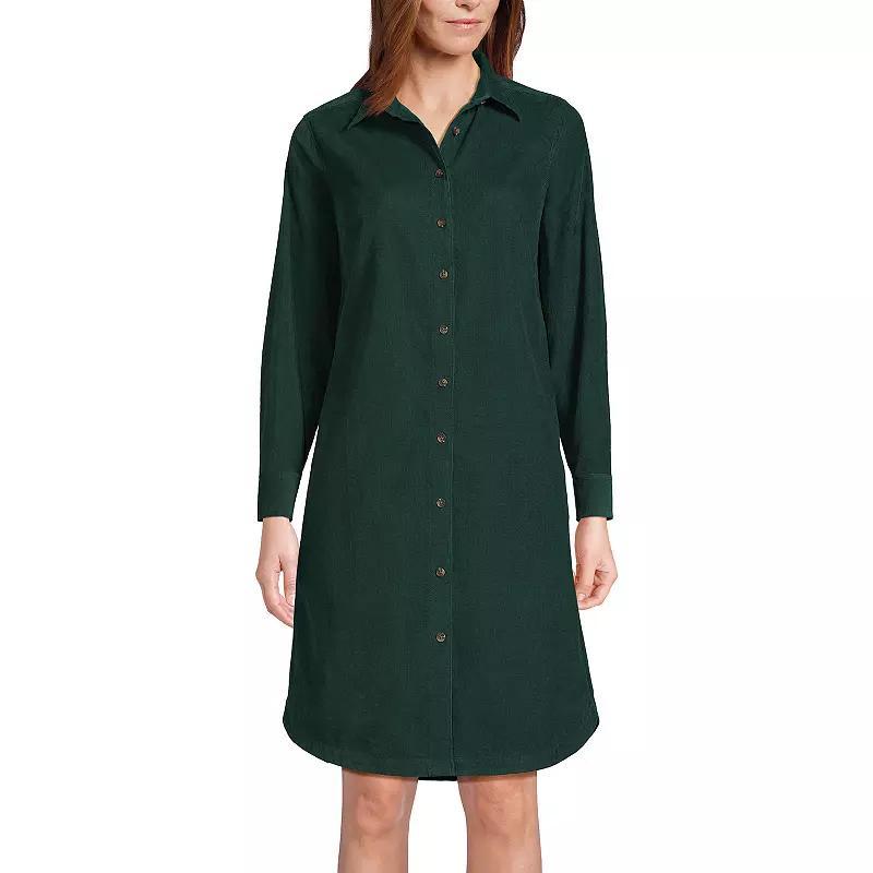 Womens Lands End Pinwale Cord Button Front Dress Deep Green Product Image